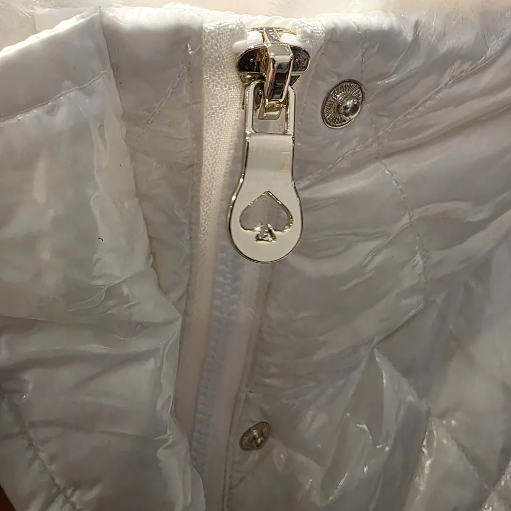 Kate Spade Women's Down & Feather Puffer Quilted Fur Collar Coat White Medium